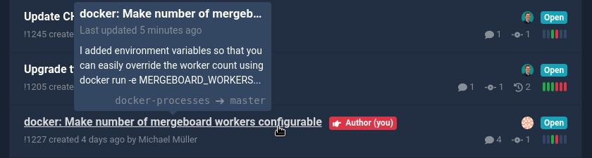 List of merge requests in MergeBoard.